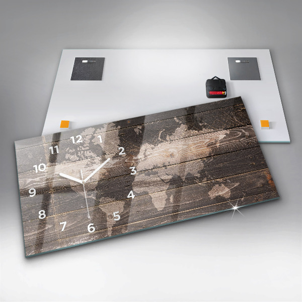 Horizontálne hodiny Mapa sveta na dreve
