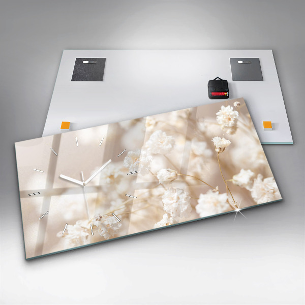 Horizontálne hodiny Malé biele kvety