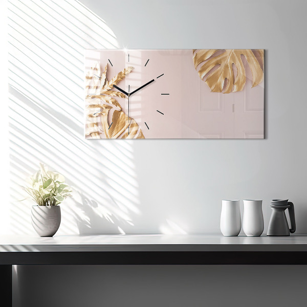 Horizontálne hodiny Zlaté tropické listy