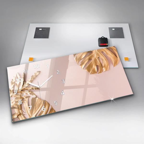 Horizontálne hodiny Zlaté tropické listy