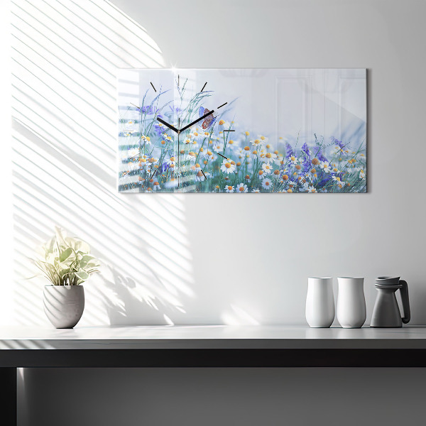 Horizontálne hodiny Motýľ na lúke