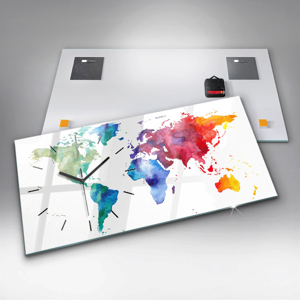 Horizontálne hodiny Akvarelová mapa sveta