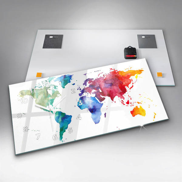 Horizontálne hodiny Akvarelová mapa sveta