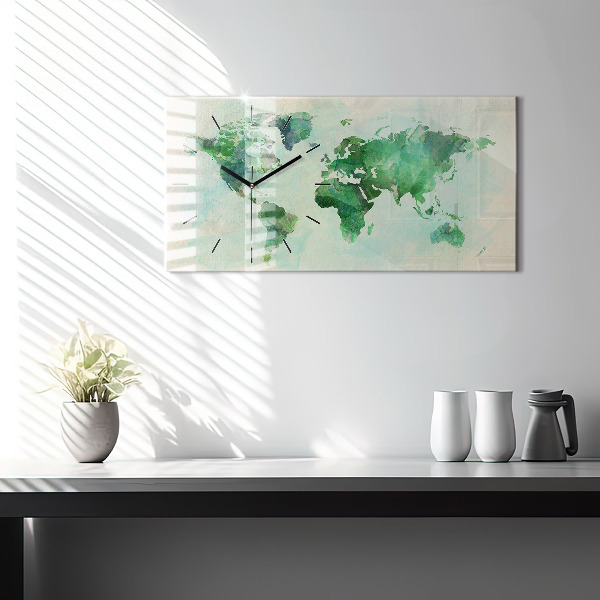 Horizontálne hodiny Akvarelová mapa sveta