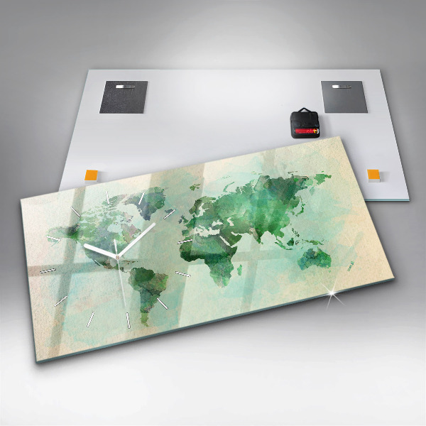 Horizontálne hodiny Akvarelová mapa sveta