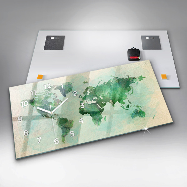 Horizontálne hodiny Akvarelová mapa sveta