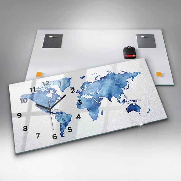 Horizontálne hodiny Akvarelová mapa sveta