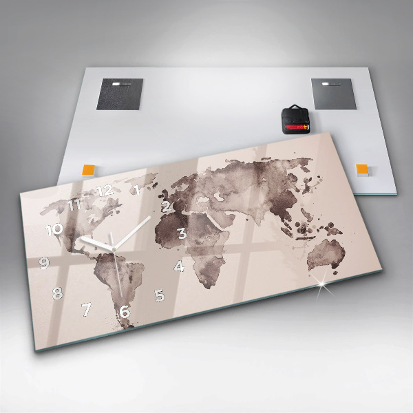 Horizontálne hodiny Akvarelová mapa sveta