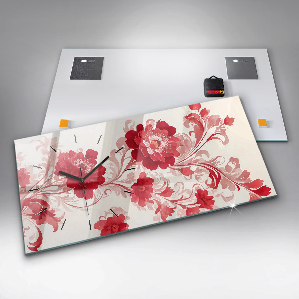 Horizontálne hodiny Červené kvety