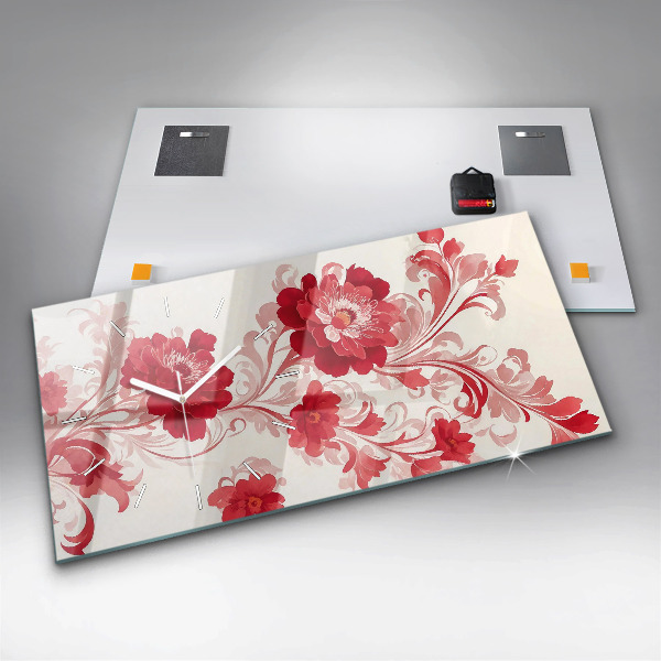 Horizontálne hodiny Červené kvety