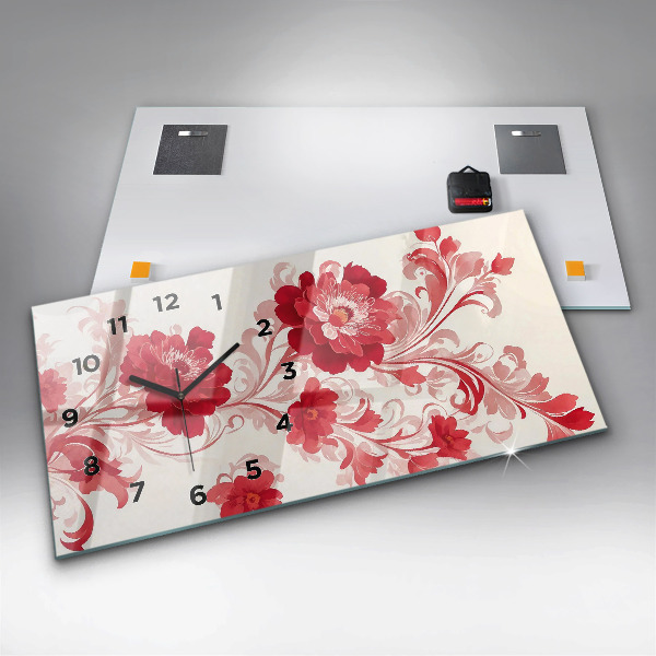 Horizontálne hodiny Červené kvety