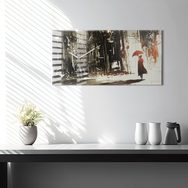 Horizontálne hodiny Žena v daždivej noci