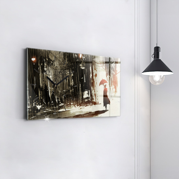 Horizontálne hodiny Žena v daždivej noci