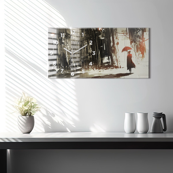 Horizontálne hodiny Žena v daždivej noci