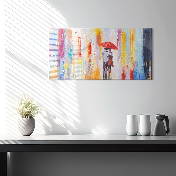 Horizontálne hodiny Pár v daždi