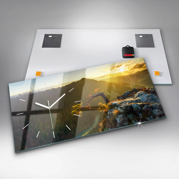 Horizontálne hodiny Západ slnka nad horami