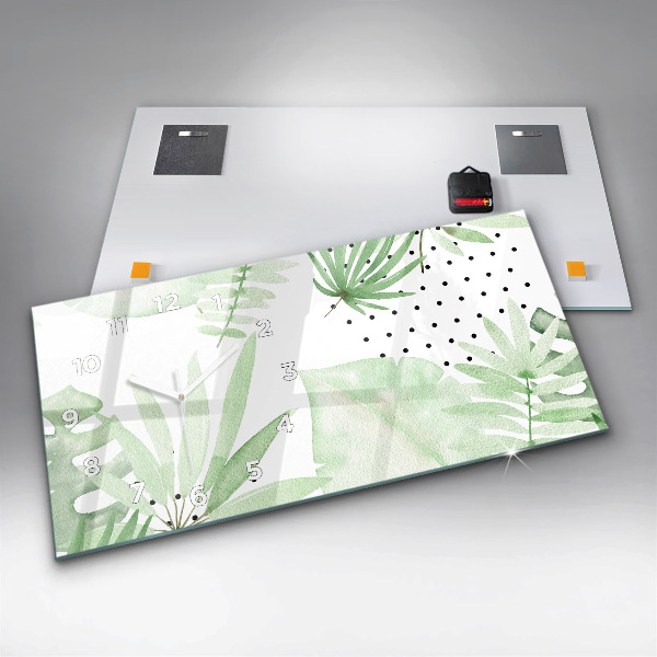 Horizontálne hodiny Zelené listy