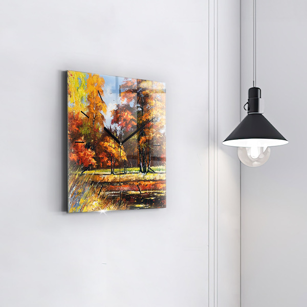 Štvorcové hodiny Jesenná krajina s riekou