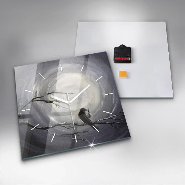 Štvorcové hodiny Havran v mesačnom svite