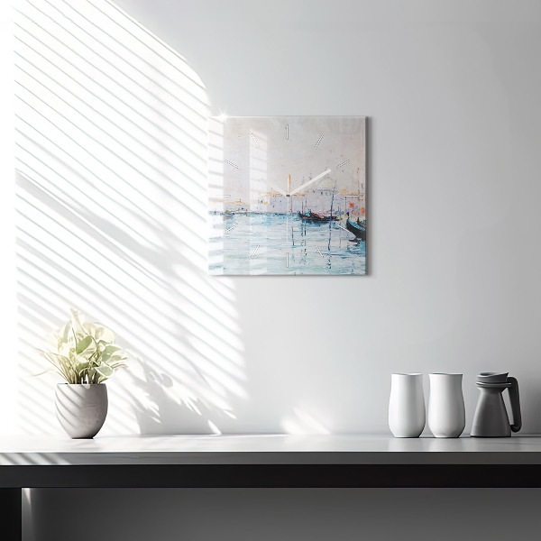 Štvorcové hodiny Olejomaľba námornej jachty