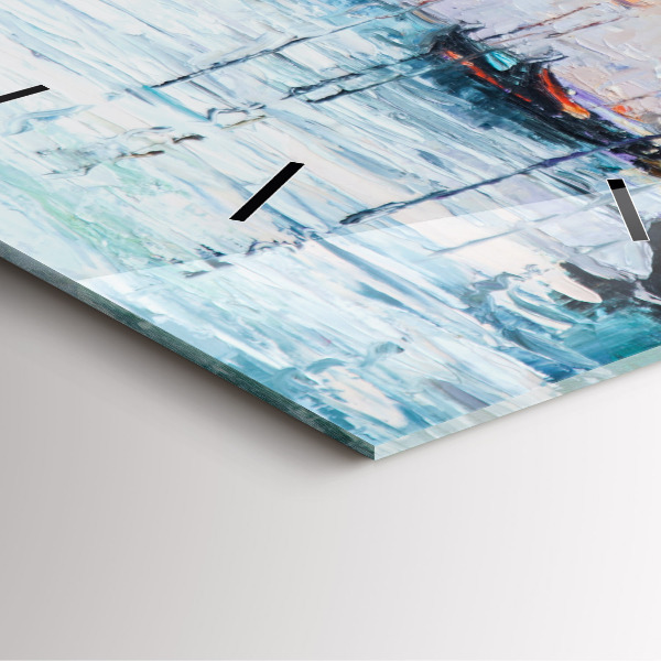 Štvorcové hodiny Olejomaľba námornej jachty