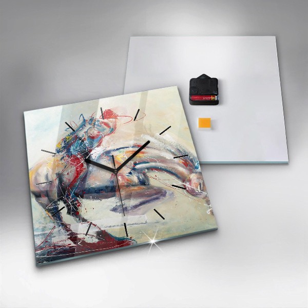 Štvorcové hodiny Ilustrácia cválajúcich koní