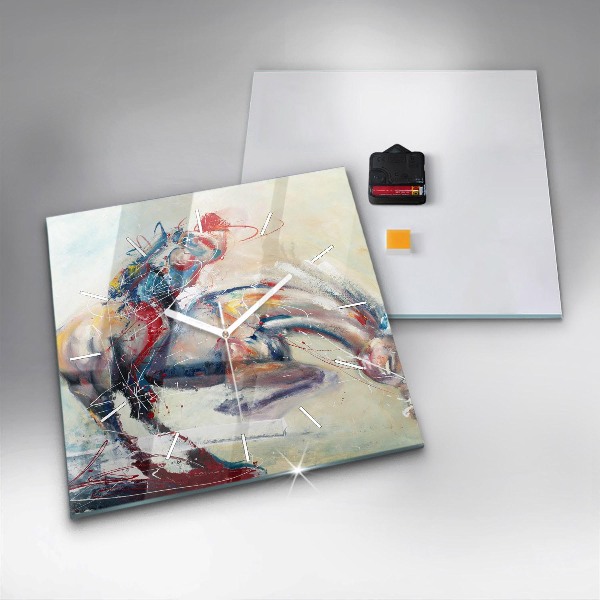 Štvorcové hodiny Ilustrácia cválajúcich koní