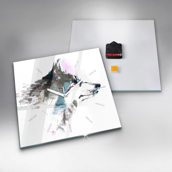 Štvorcové hodiny Profil maľovaného vlka