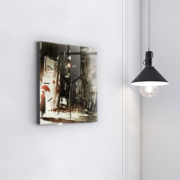 Štvorcové hodiny Žena v daždivej noci