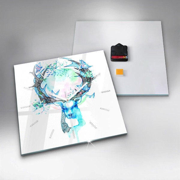 Štvorcové hodiny Ilustrácia jeleňa