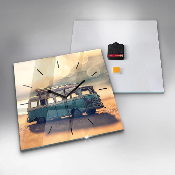 Štvorcové hodiny Karavan na pláži