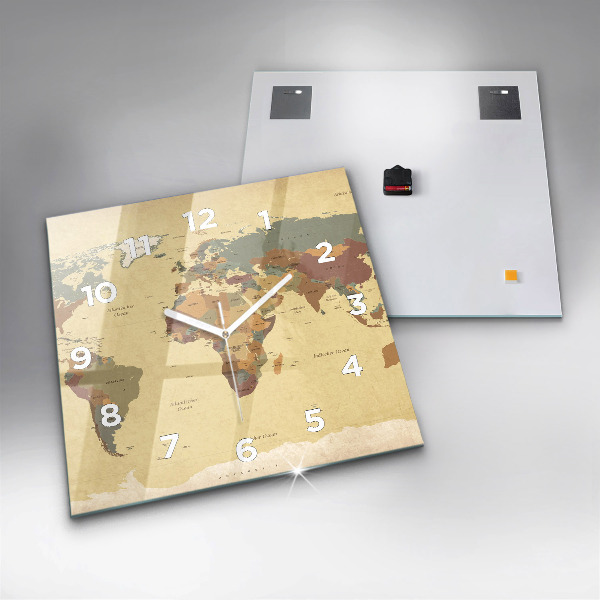 Štvorcové hodiny Mapa sveta vo vintage štýle