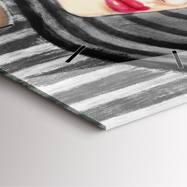 Štvorcové hodiny Žena v čiernej a bielej