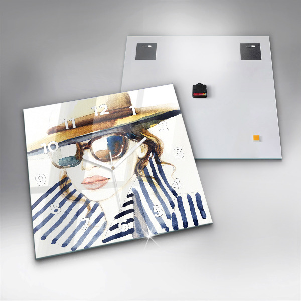 Štvorcové hodiny Tvár s okuliarmi a klobúkom