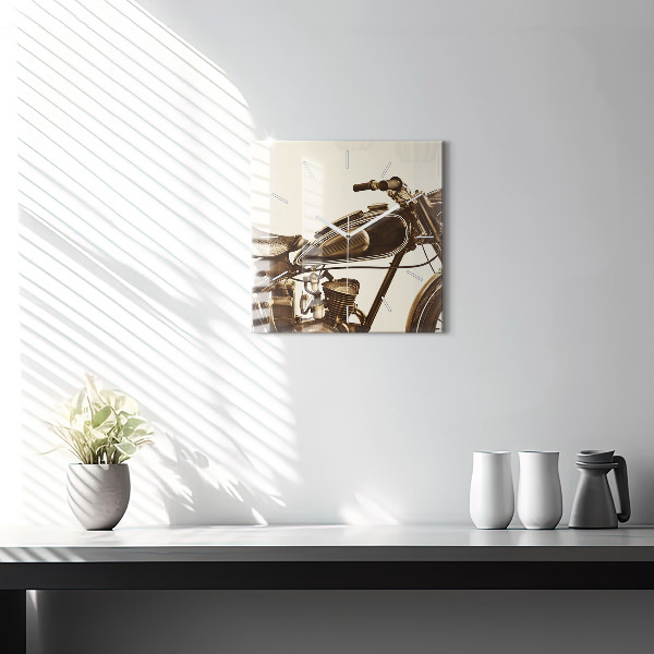 Štvorcové hodiny Vintage motocykel sépia