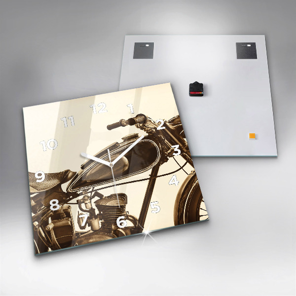Štvorcové hodiny Vintage motocykel sépia