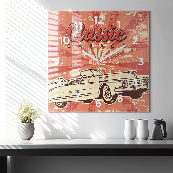 Štvorcové hodiny Vintage retro auto
