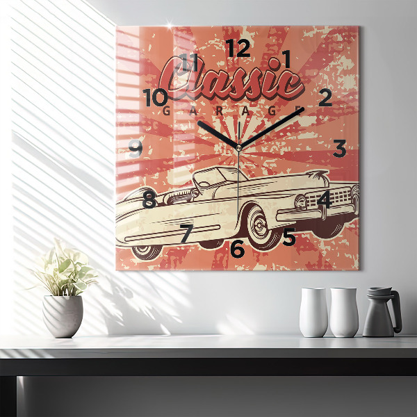Štvorcové hodiny Vintage retro auto