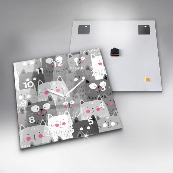 Štvorcové hodiny Bezšvový vzor s mačkami