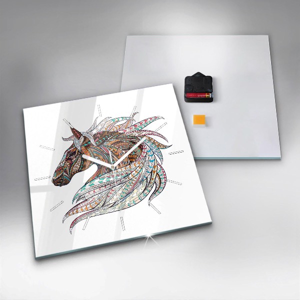 Štvorcové hodiny Ilustrácia koňa