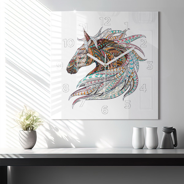 Štvorcové hodiny Ilustrácia koňa