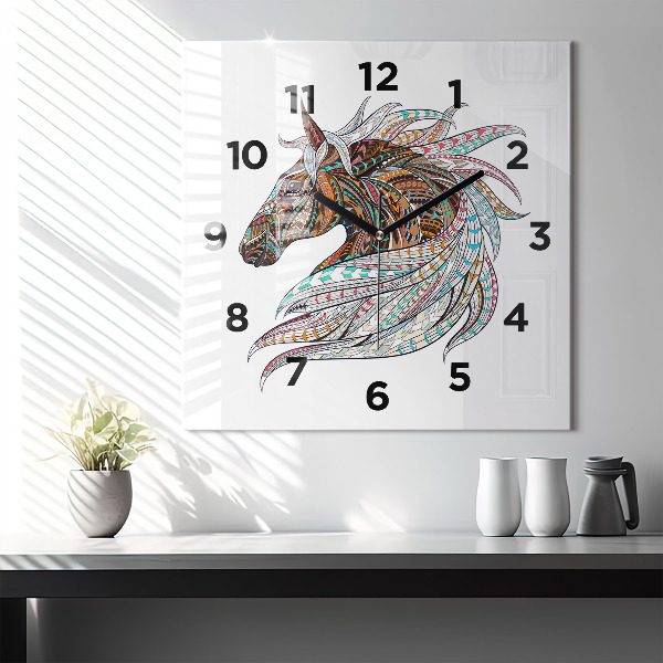 Štvorcové hodiny Ilustrácia koňa
