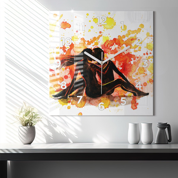 Štvorcové hodiny Láska a zamilovaný pár