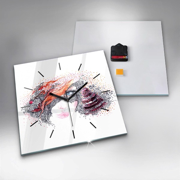 Štvorcové hodiny Sladká žena s tortou