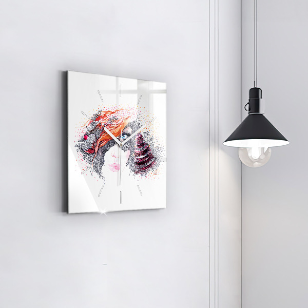 Štvorcové hodiny Sladká žena s tortou