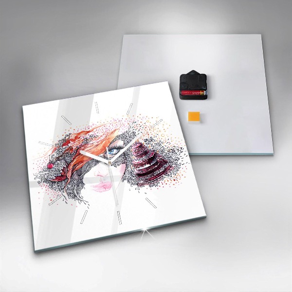 Štvorcové hodiny Sladká žena s tortou