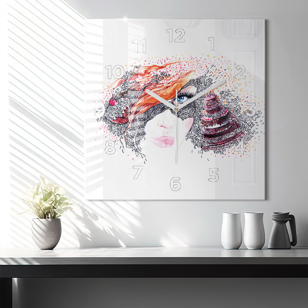 Štvorcové hodiny Sladká žena s tortou