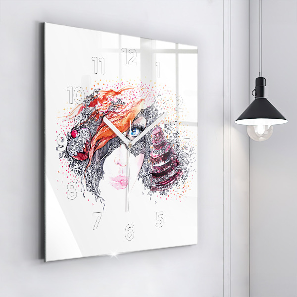 Štvorcové hodiny Sladká žena s tortou