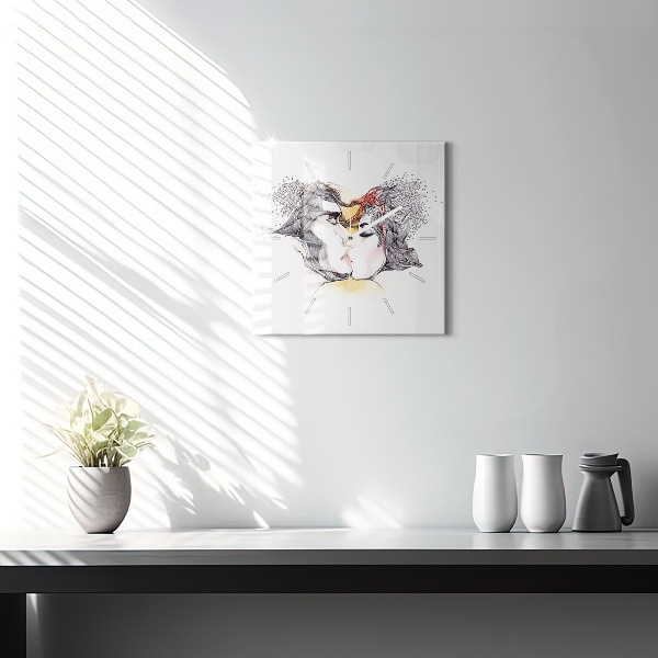 Štvorcové hodiny Kreslenie milostných bozkov