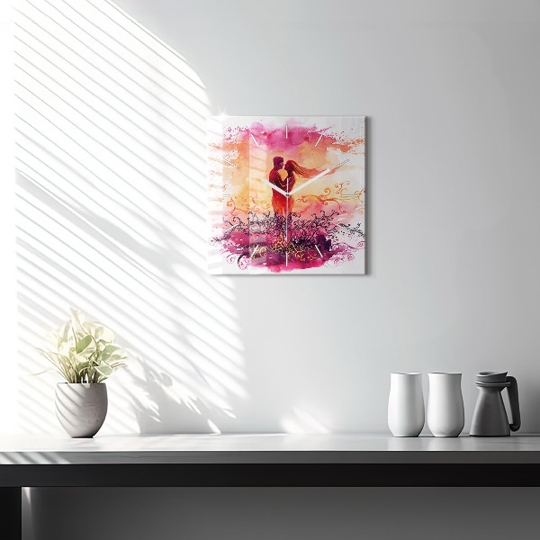 Štvorcové hodiny Akvarelový pár v láske